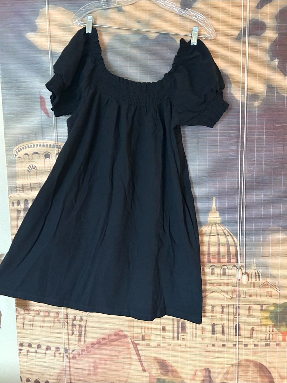 HUAQIAO Black Puff Sleeve Square Neck Mini Summer Dress